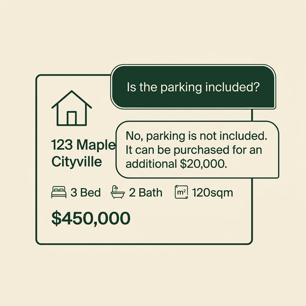A property brochure connected by QR code to three phones with a Book viewing button.